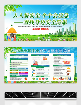2025安全生产展板清新绿色安全生产月活动宣传栏设计