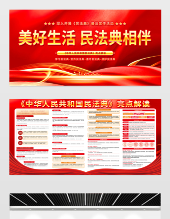 美好生活民法典相伴宣传栏红色大气民法典亮点解读宣传教育展板
