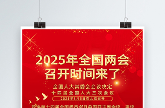 2025年全国两会海报红色精美聚焦两会关注民生宣传海报