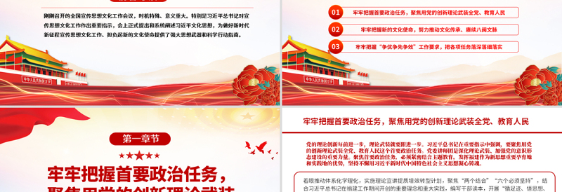 红色质感推动党的创新理论“飞入寻常百姓家”PPT深入学习全国宣传思想文化工作会议专题课件模板下载