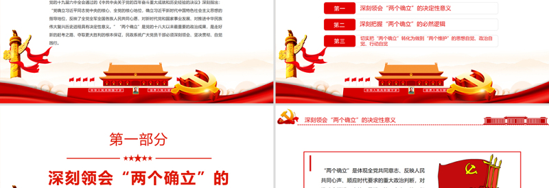 深刻把握“两个确立”自觉践行“两个维护”PPT红色党政风深入学习贯彻党的十九届六中全会精神专题党课课件