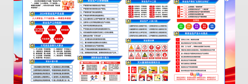 2024年安全生产月展板精美创意人人讲安全个个会应急畅通生命通道安全生产知识宣传栏设计下载