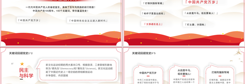 2021回顾百年党史100个关键词（上）PPT庆祝建党100周年专题系列党课课件模板