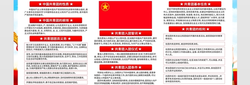 建团百年红心向党章展板红色大气共青团成立100周年活动知识宣传背景设计