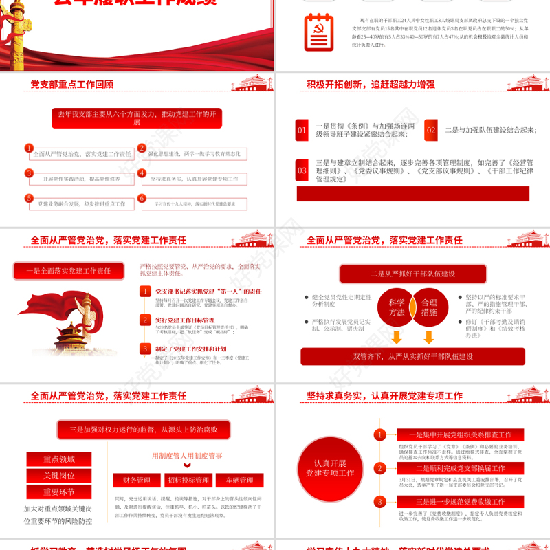 基层党建工作汇报PPT党政风党支部年度工作情况介绍问题总结及新年工作思路报告党建模板