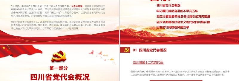 红色党建风中国共产党四川省第十二次代表大会专题党课PPT课件模板
