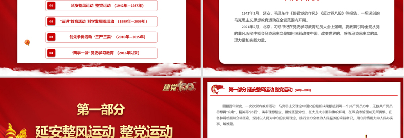 2021百年党史中的党内思想教育PPT庆祝建党100周年党史学习教育系列专题党课模板