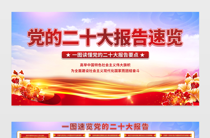 2022党的二十大报告速览展板红色精美党的20大精神基层党支部社区学习教育宣传栏设计模板