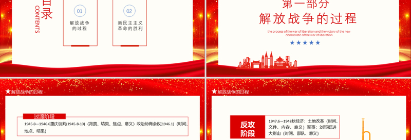 2021解放战争胜利PPT庆祝建党100周年党史学习之解放战争的过程新民主主义革命的胜利专题辅导PPT模板