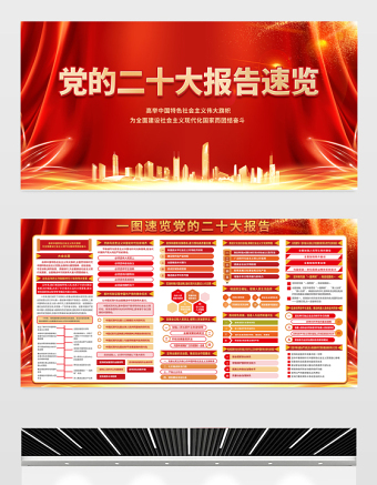 2022党的二十大报告速览学习展板红金光效户外20大报告党建宣传教育展板宣传栏模板