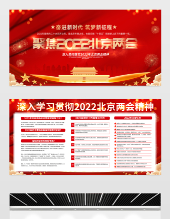 聚焦2022北京两会宣传栏红色大气深入学习贯彻北京两会精神宣传展板设计