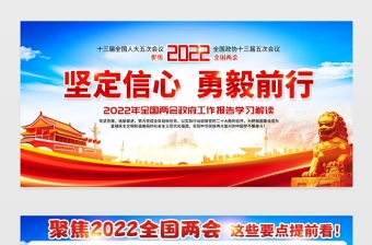 坚定信心勇毅前行宣传栏红色大气聚焦2022全国两会宣传展板设计