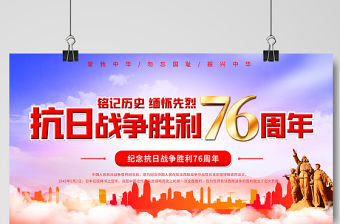 2021热烈庆祝抗日战争胜利76周年宣传展板纪念抗日胜利缅怀战争英雄宣传设计模板下载
