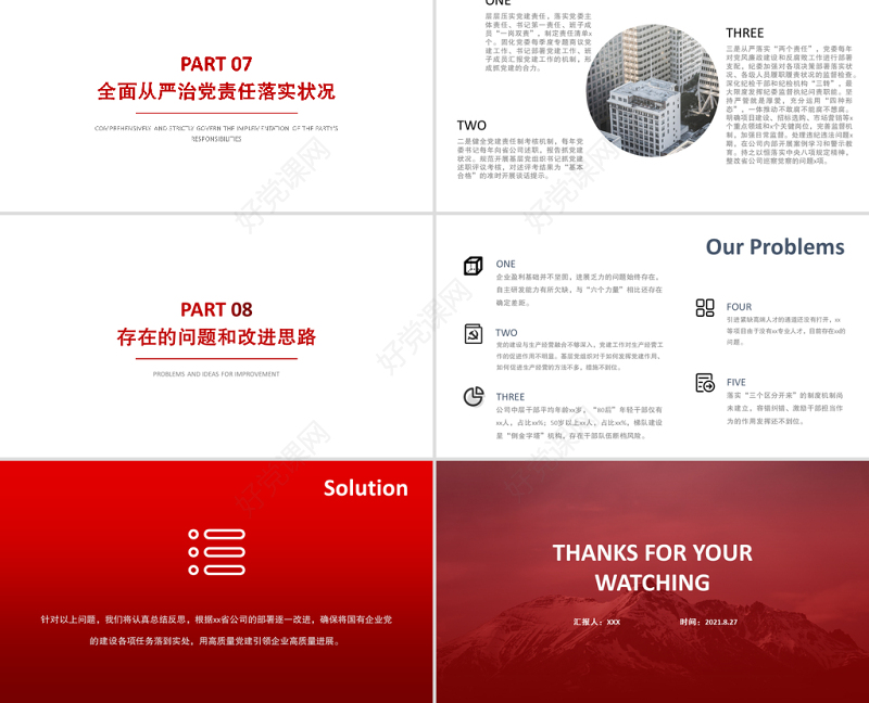 2021全国国有企业党的建设工作会议精神PPT贯彻落实回头看情况自查报告工作汇报总结模板下载