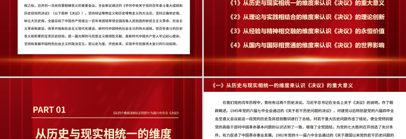 红色党政风从四个维度深刻认识党的十九届六中全会《决议》PPT党员学习微党课课件