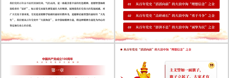 从百年党史中大浪淘沙PPT红色党政风党员辅导专题党课课件