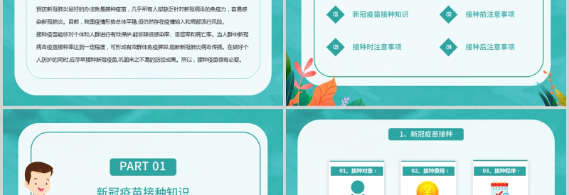 2021新冠疫苗接种科普知识PPT清新扁平风医疗健康疫苗接种注意事项宣讲课件