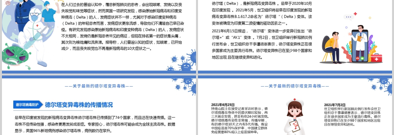 2021德尔塔变异毒株预防医疗健康知识培训蓝色医疗PPT模板