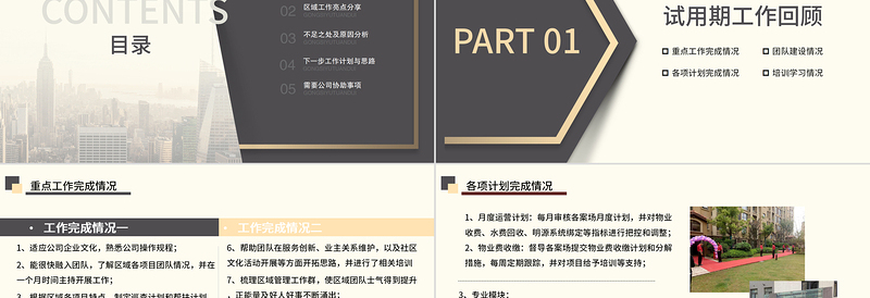 2022物业经理转正述职PPT简洁实用小区物业经理转正晋升述职报告下载转正述职报告ppt