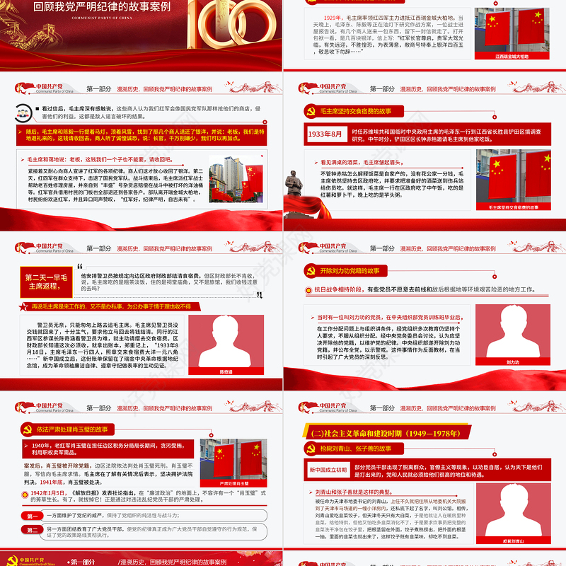 2021回望党史看党风严守纪律树正气PPT建党100周年学党史专题教育PPT模板