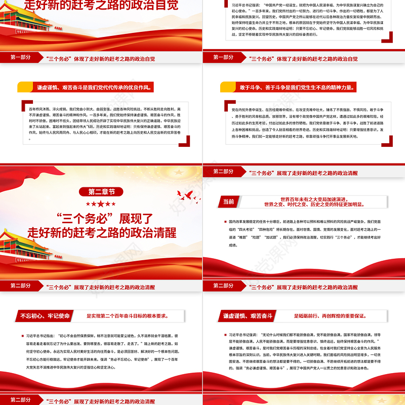 2023践行“三个务必”走好新的赶考之路PPT大气党政风全面深入学习宣传贯彻党的二十大精神专题党课课件模板