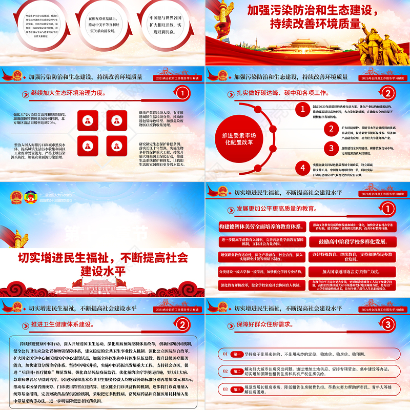 蓝色大气2021全国两会政府工作报告学习解读ppt(1)