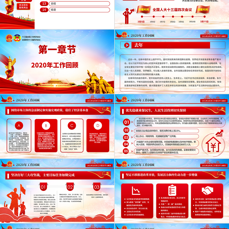蓝色大气2021全国两会政府工作报告学习解读ppt(1)
