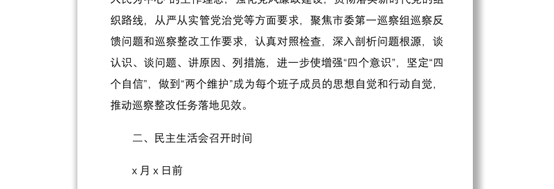 局党组2020年度民主生活会暨巡察整改专题民主生活会工作方案范文
