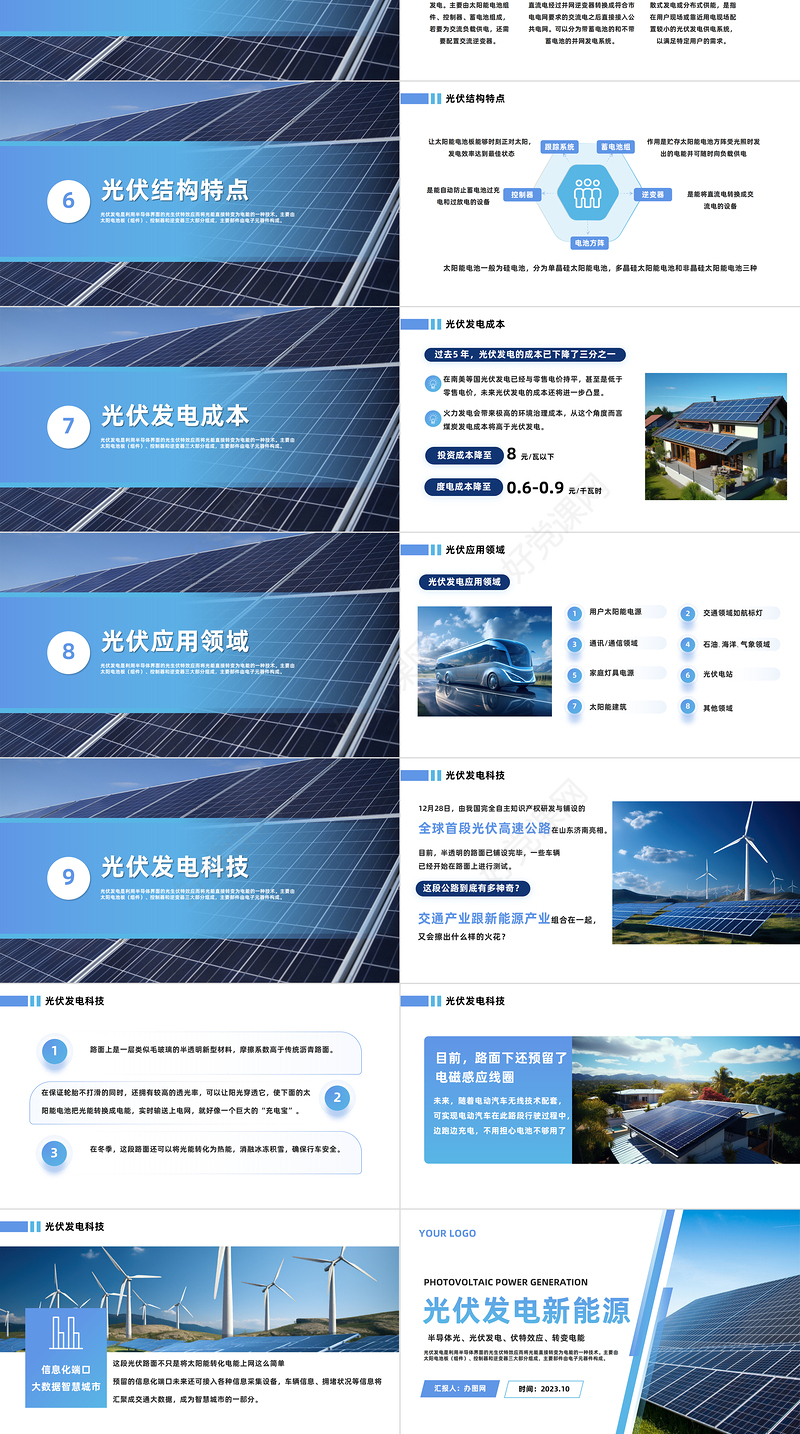 2023光伏发电新能源PPT商务风光伏发电新能源知识介绍课件模板下载