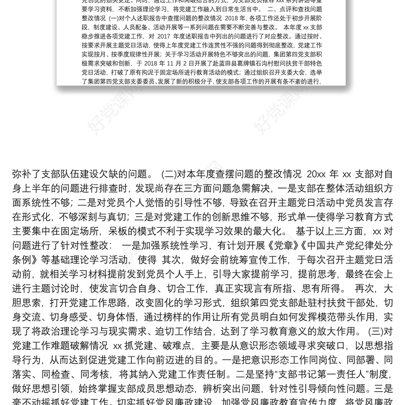 支部书记个人党建工作履行职责情况汇报