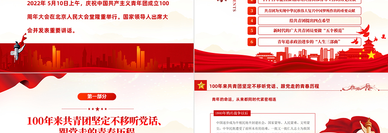 越百年栉风沐雨绽芳华乘风破浪PPT解读庆祝中国共产主义青年团成立100周年大会讲话精神专题课件模板