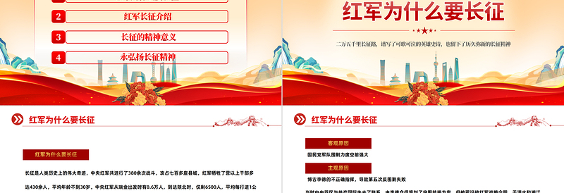 2022长征精神永不朽PPT红色大气风纪念长征胜利86周年专题党课党建课件模板