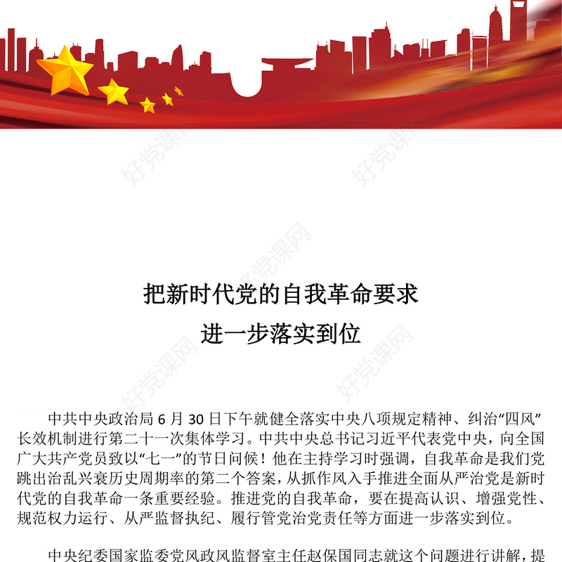 2025把新时代党的自我革命要求进一步落实到位PPT党课课件(讲稿)