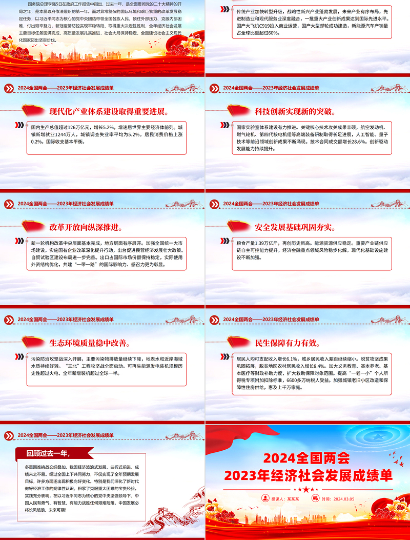 2024全国两会党课2023年经济社会发展成绩单PPT下载