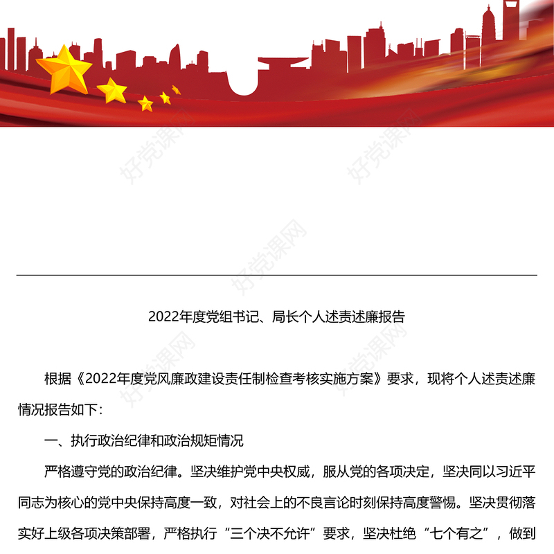 2022年度党组书记局长个人述责述廉报告述职