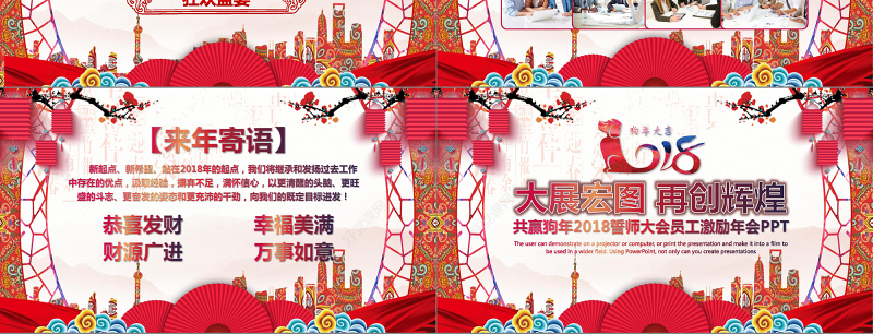 红色喜庆狗年企业年会誓师大会PPT模板