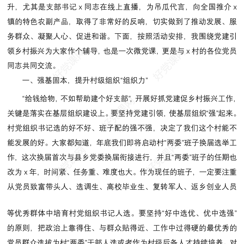 2021【乡村振兴】乡村振兴主题党日活动党课讲稿