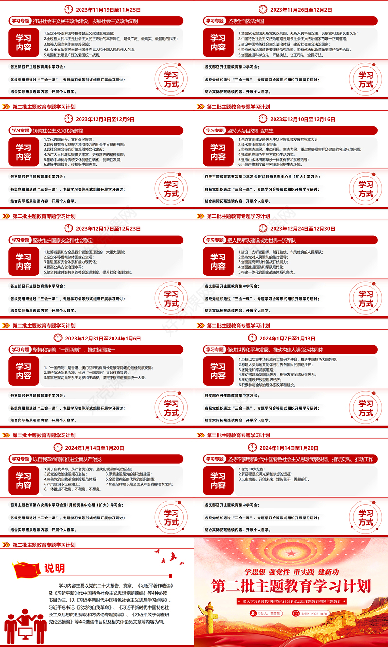 党支部主题学习计划PPT红色党建风基层党组织主题教育微党课模板