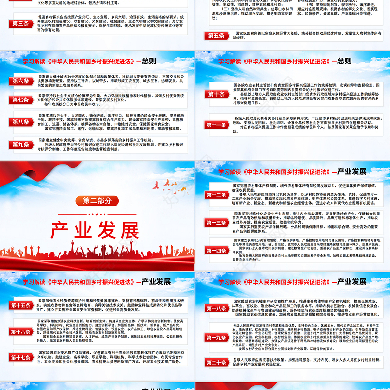 2021学习解读《中华人民共和国乡村振兴促进法》PPT红色党建风专题课件模板