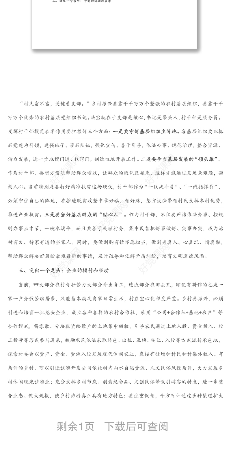 党建引领乡村振兴研讨交流材料