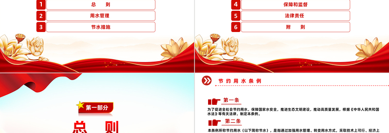 简洁风节约用水条例PPT生态文明建设专项法律法规模板