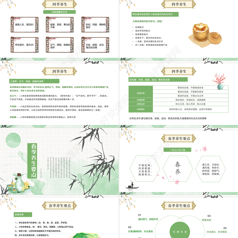 2022春季养生PPT中国水墨风春节养生知识讲座课件模板