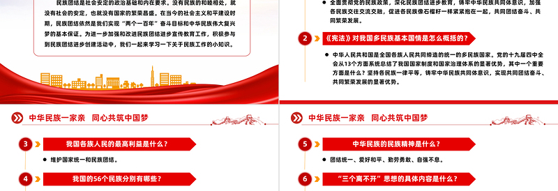 2023民族团结进步宣传月应知应会知识PPT红色时尚中华民族一家亲同心共筑中国梦知识汇总课件