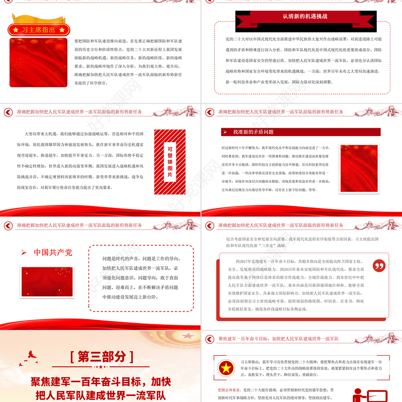 2023全面把握加快把人民军队建成世界一流军队的战略部署PPT大气精美风党员干部学习教育专题党课课件