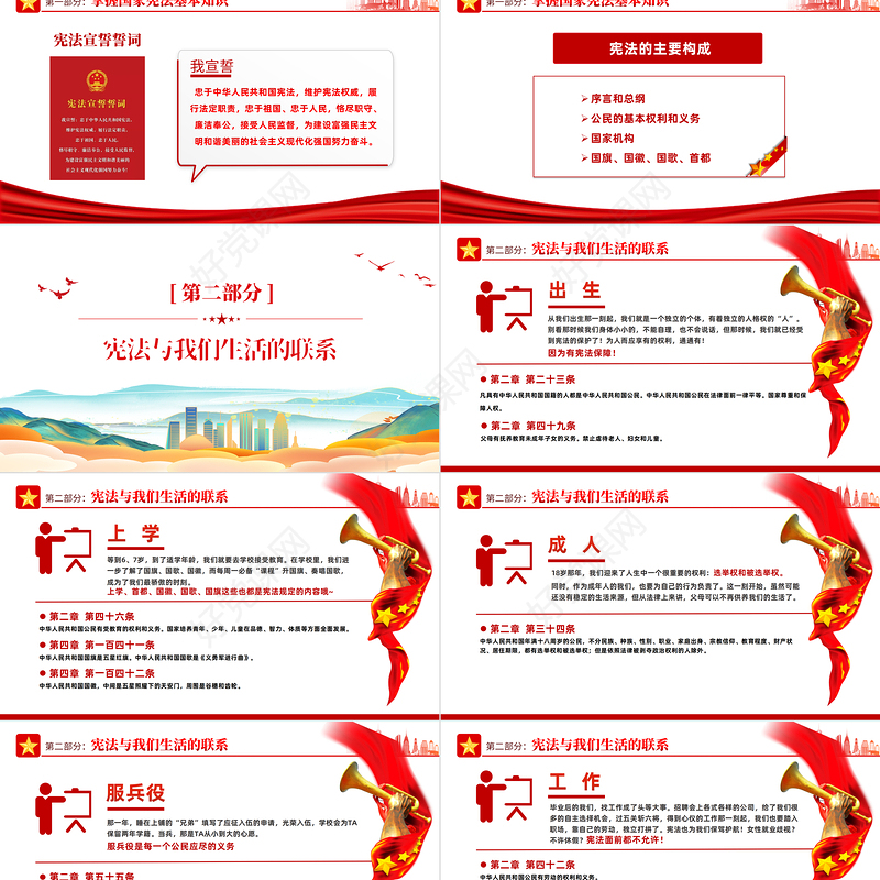 2023学习宣传贯彻党的二十大精神推动全面贯彻实施宪法PPT精美风弘扬宪法精神宪法宣传周主题活动课件模板