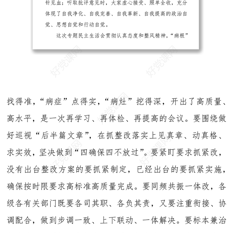 村官工作总结脱贫攻坚专项巡视整改专题民主生活会总结讲话稿