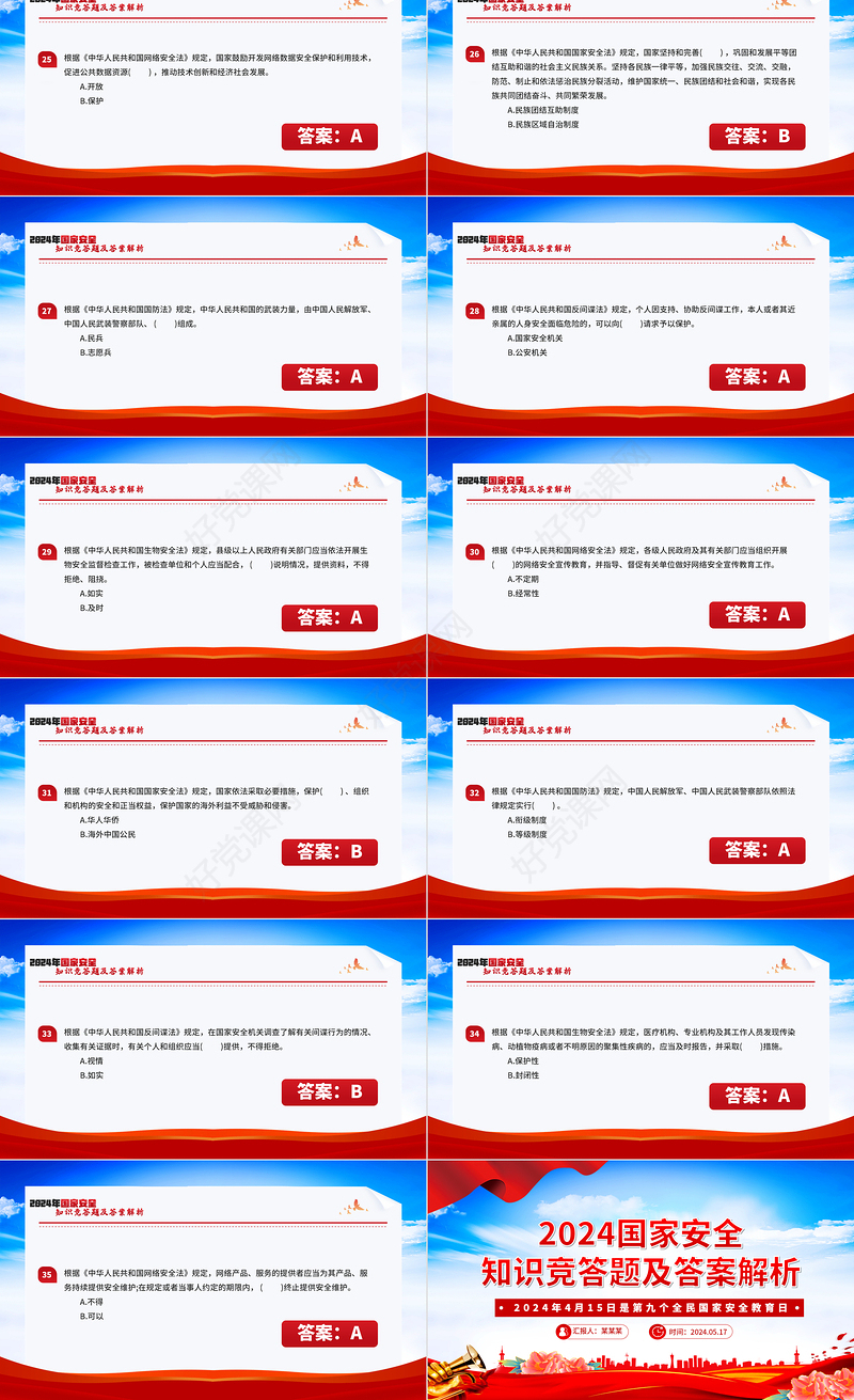 2024年国家安全知识竞答题及答案解析PPT课件模板
