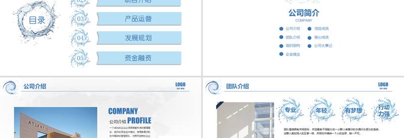 冰爽水元素商业创业策划书计划书PPT模板