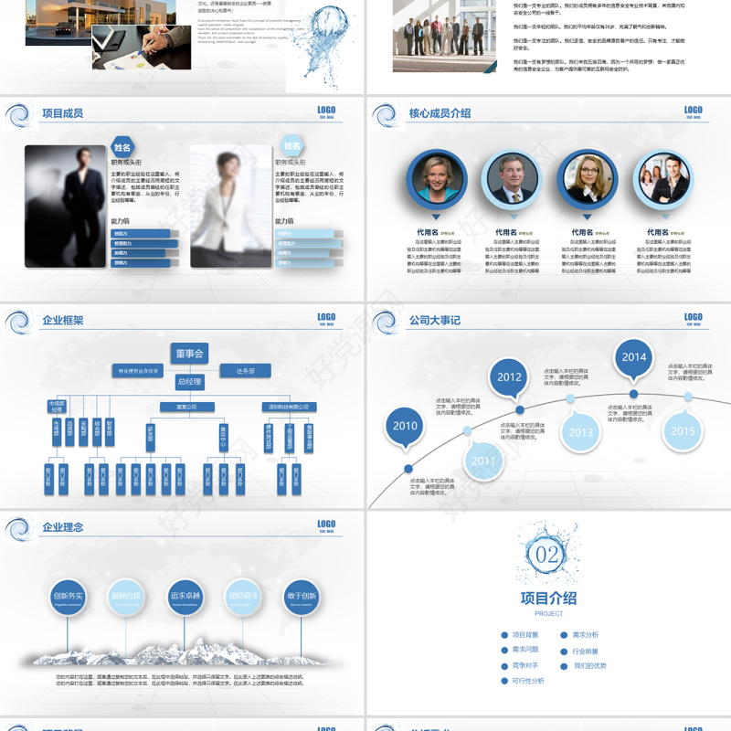 冰爽水元素商业创业策划书计划书PPT模板