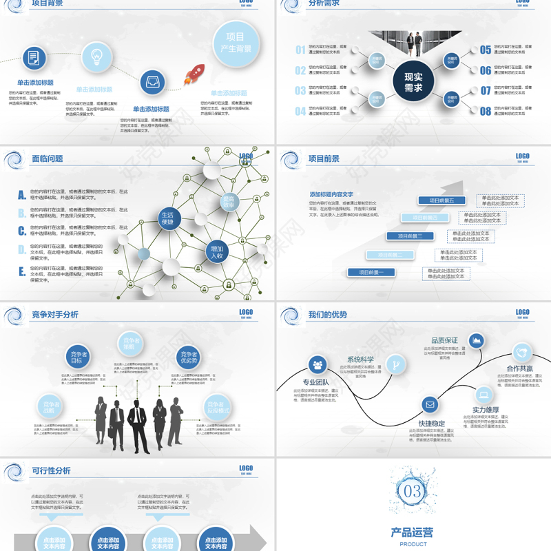 冰爽水元素商业创业策划书计划书PPT模板